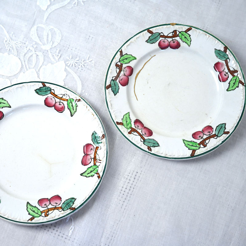 フランス アンティークLONGWY Montmorency チェリー サラディエ お買い得ペアセット】フランスアンティーク LONGWY (ロンウィ) 手描き