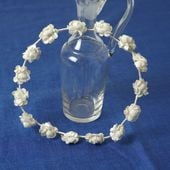 フランスの可憐な白薔薇のアンティークシルクフラワー花冠 W19cm ga
