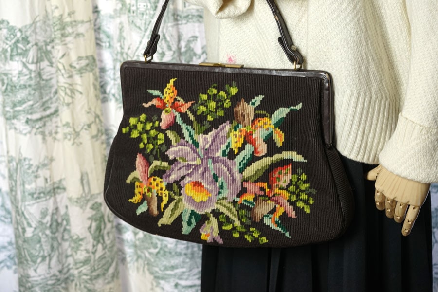 ウイーンのカトレアのニードルポイント刺繍の大きなバッグ gb-360の