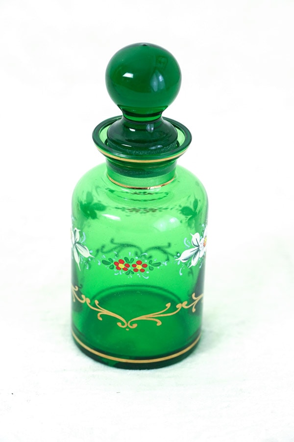ボヘミアンガラスのエナメル絵の美しい薬瓶W6×H14cm 1930年代頃 gc
