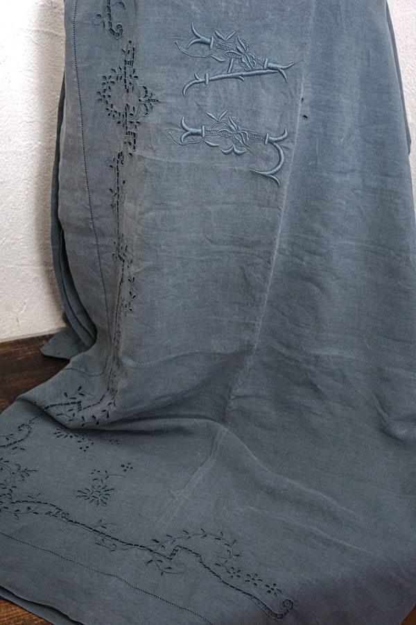 フランス　アンティーク　シーツ フランスアンティークイニシャル刺繍の美しいシーツ192×275cm ge