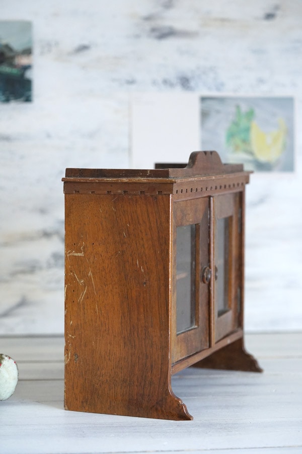 アンティークフランスミニチュアガラス扉付カップボードW25.5