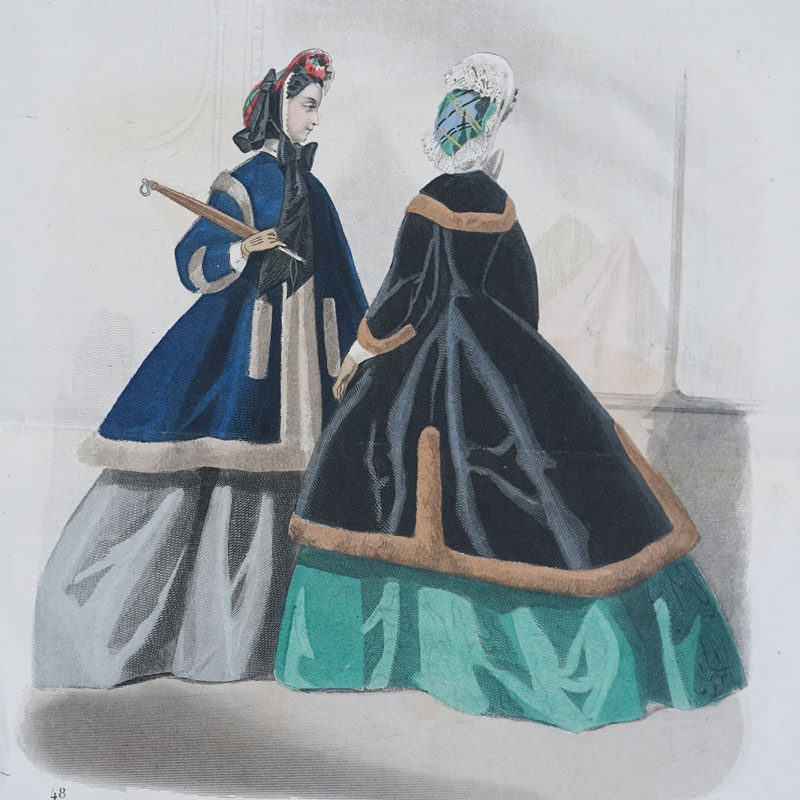 フランスアンティークファッションプレート銅版画19C中期頃 gh-271の