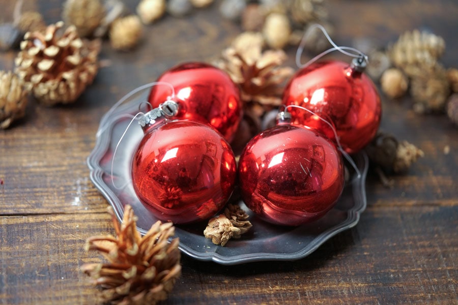 ヴィンテージマーキュリーガラスのオーナメントボール4個セットW6cm gx