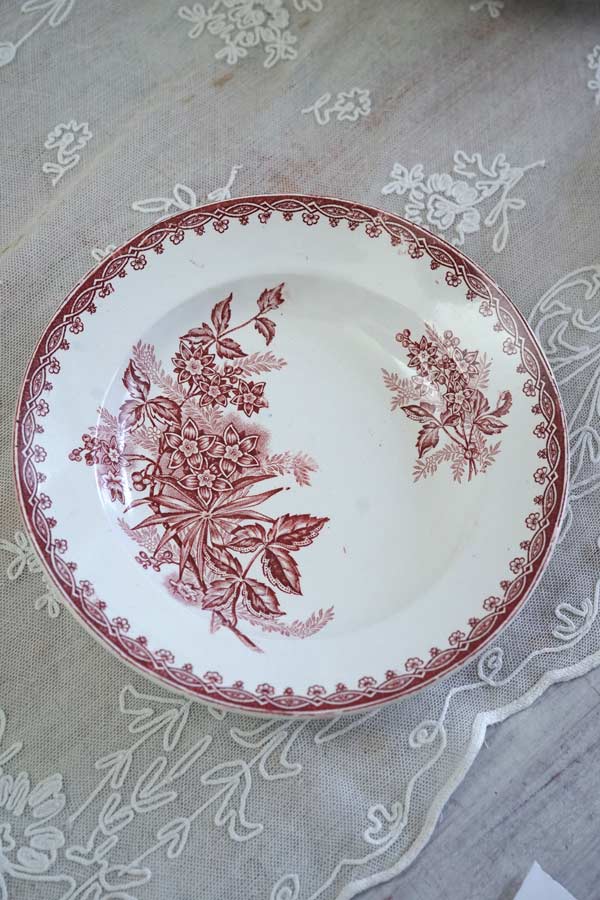 アンティーク　皿 アンティークSt・Amandinoiseのボタニカルモチーフスープ皿 22×3.5cm