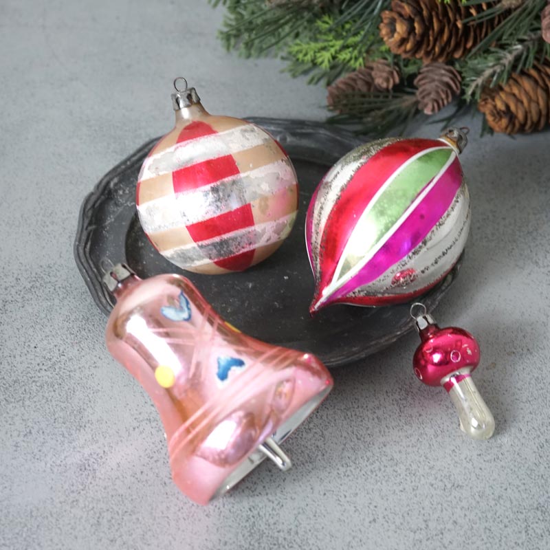 アンティーククリスマス薄ガラスオーナメントアソートセットF gx