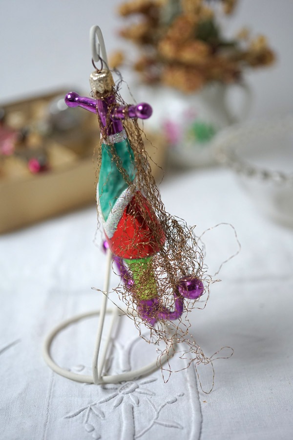 ポーランドサンタの薄ガラスオーナメントゴールドメタル付きH17cm 1950