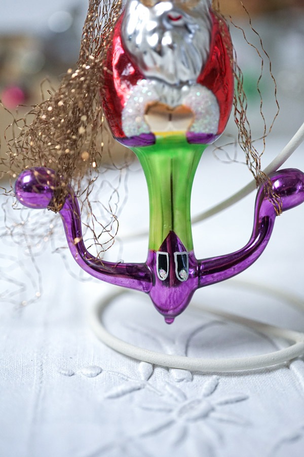 ポーランドサンタの薄ガラスオーナメントゴールドメタル付きH17cm 1950