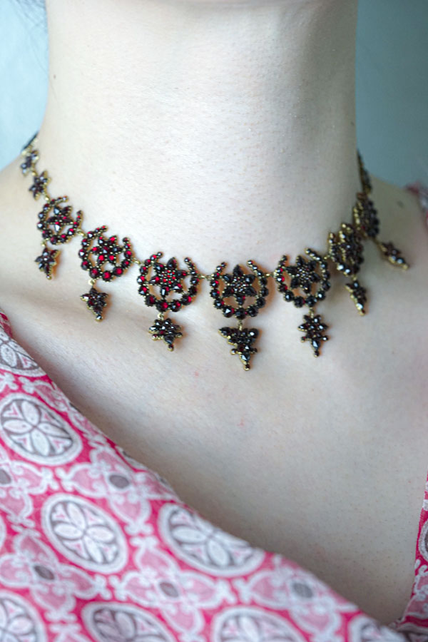 アンティークチェコの希少なガーネットネックレス36cm 1880年代 ga