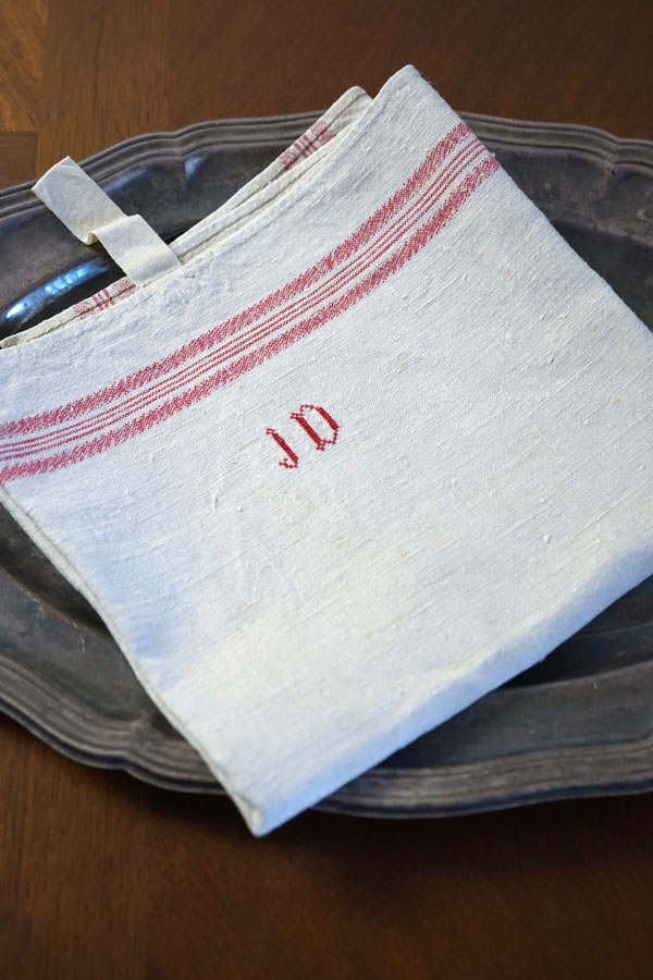 フランスの古いキッチンリネンJD刺繍入り74×61cm gli-0375の通販