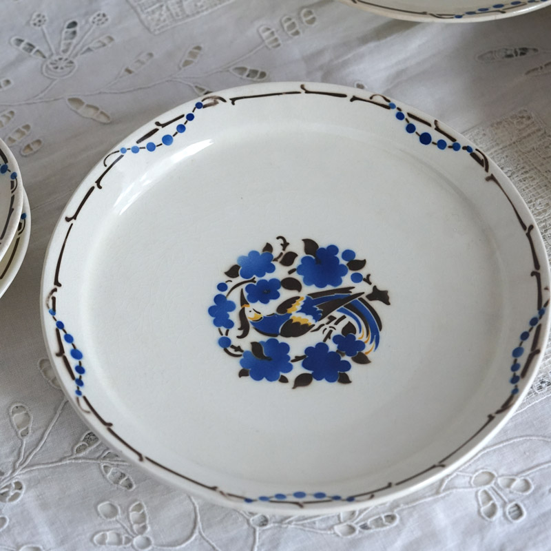 英国アンティーク コウルドン 青い梅と鳥紋 ジャポニズムプレート 英国