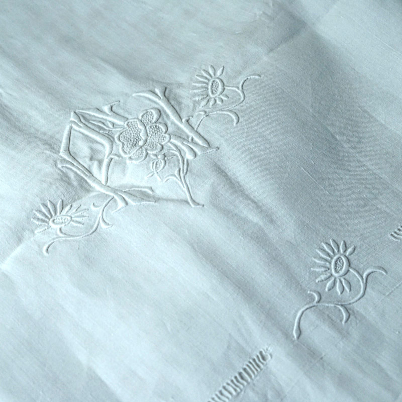 フランス アンティーク シーツ リネン モノグラムとドット フランス