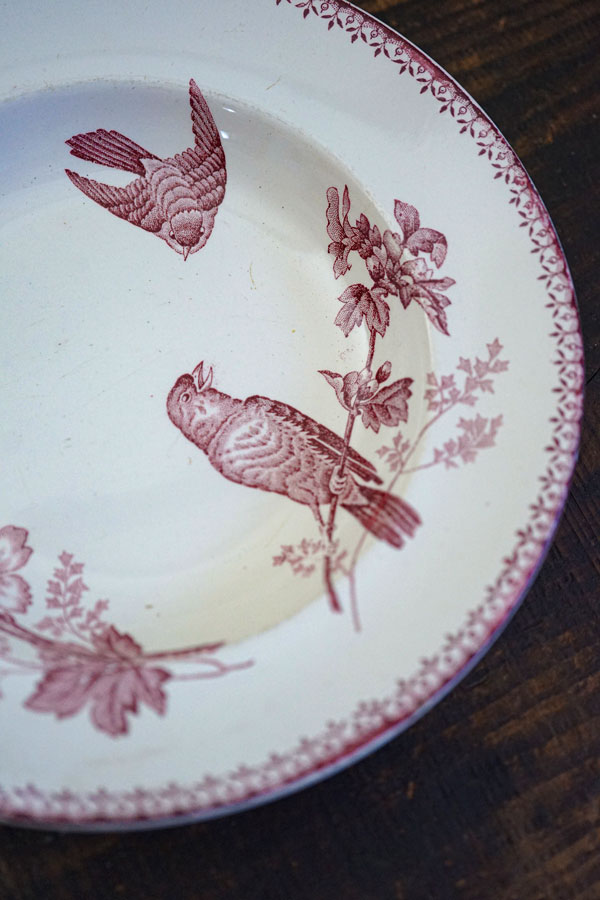 アンティーク ロンウィーLongwy Mesangeシジュウカラ深皿 W24