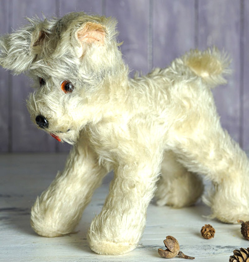 グラスアイとモヘアボディの犬 ぬいぐるみ 36cm 1930年代 /K454 1960年代頃 ドイツ製 白いモヘアの犬 gt-1171の通販｜こよなくアンティーク