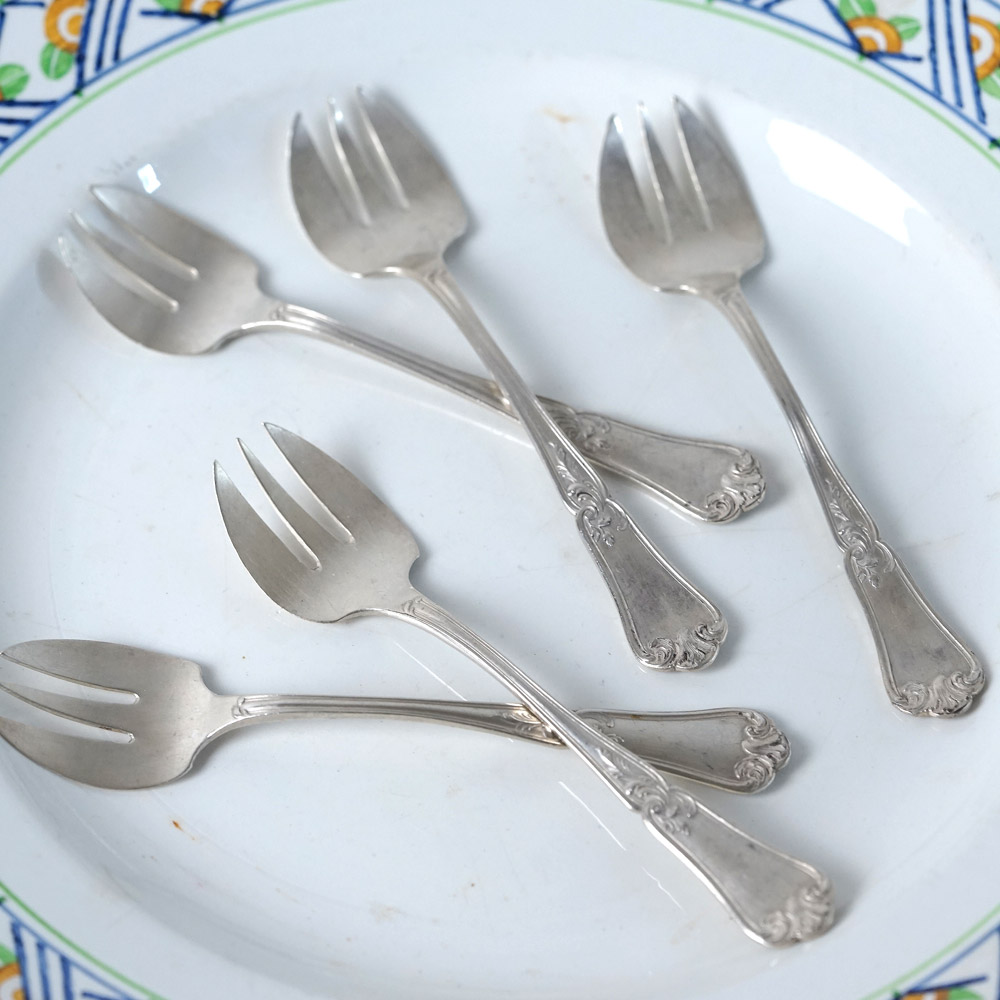 旬の牡蠣に添える！フランス製シルバープレート オイスターフォーク（5