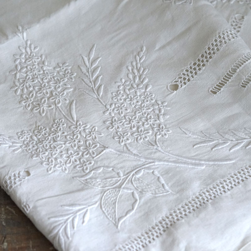 フランスアンティーク・ モノグラムシーツ/“RC”ドロンワーク/白糸刺繍 フランスアンティーク・ モノグラムシーツ/“RC”ドロンワーク