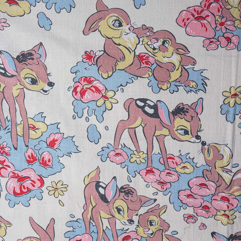 希少なディズニーのバンビのファブリックW73×55cm 1950年代頃 gf