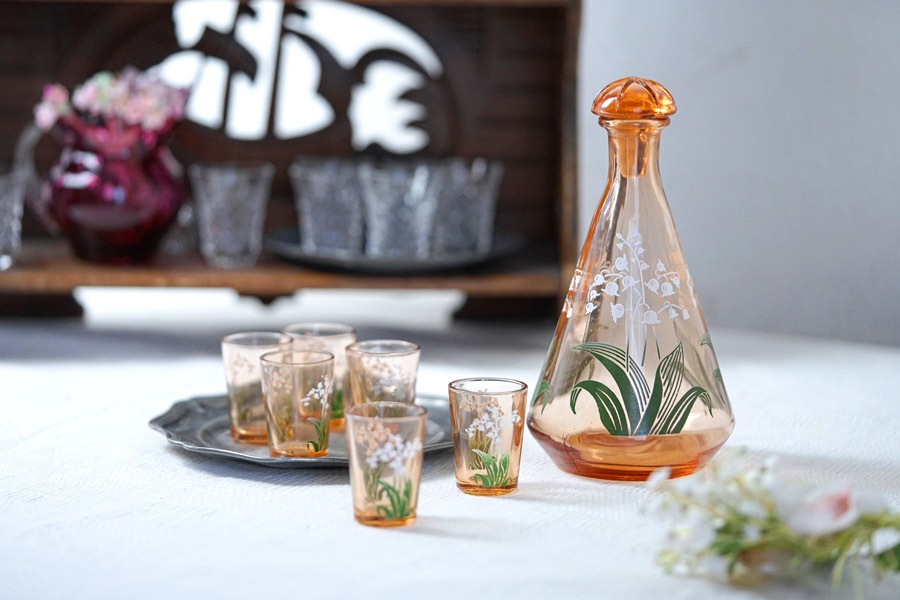 ウランガラス デキャンタ ショットグラス フランスアンティーク ウラン