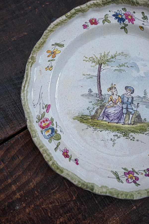 フランス製アンティーク　パリ窯　リウエ　ハンドペイント　可愛いスクエアプレート⁂ フランス製アンティーク パリ窯 リウエ ハンドペイント 可愛い