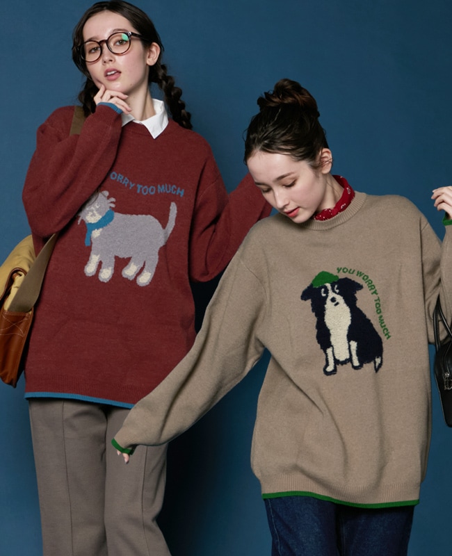 クリフメイヤー[公式] もちのびニット(犬派!?猫派!?) LADYS W2523114