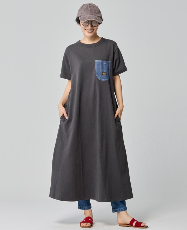 クリフメイヤー[公式] やわらかヘビー天竺デニムポケットワンピ LADYS W2545120