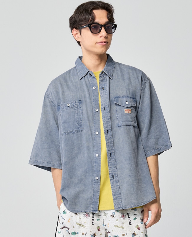 クリフメイヤー[公式] エアーライトデニム5分袖ワークシャツ MENS 2545103