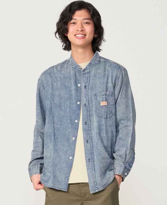 クリフメイヤー[公式] エアーライトデニムバンドカラーシャツ MENS 2555107