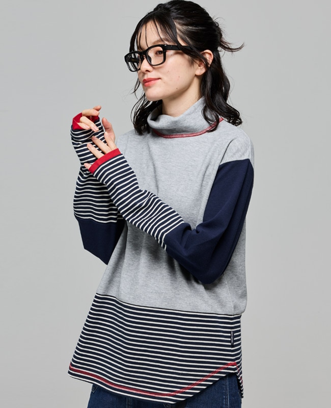 クリフメイヤー[公式] ボーダー切替ハイネックロンT LADYS W2617201