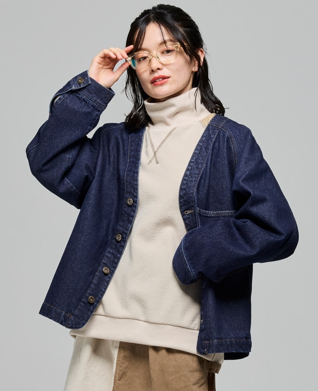 クリフメイヤー[公式] ノーカラーカラーデニムジャケット LADYS W2615118