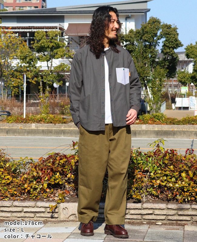 クリフメイヤー[公式] バンドカラー袖リブハッピーシャツ MENS 2537000