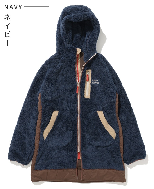 クリフメイヤー(KRIFF MAYER)シャギーボアロングフードジャケット W2514409:79:NAVY(Lady’s) クリフメイヤー[公式] シャギーボアロングフードJK LADYS W2514409