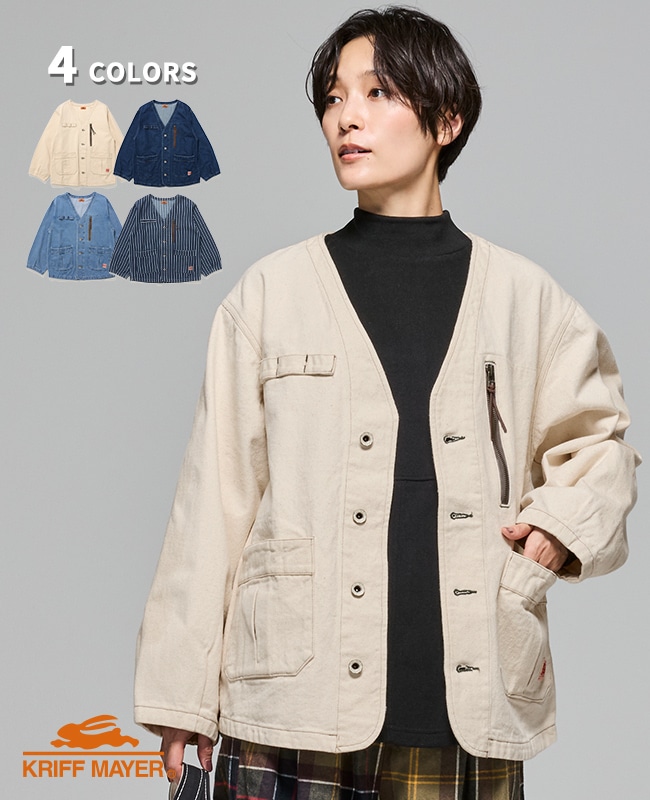 新品　クリフメイヤー　ノーカラーデニムジャケット クリフメイヤー[公式] ノーカラーデニムジャケット LADYS W2514004