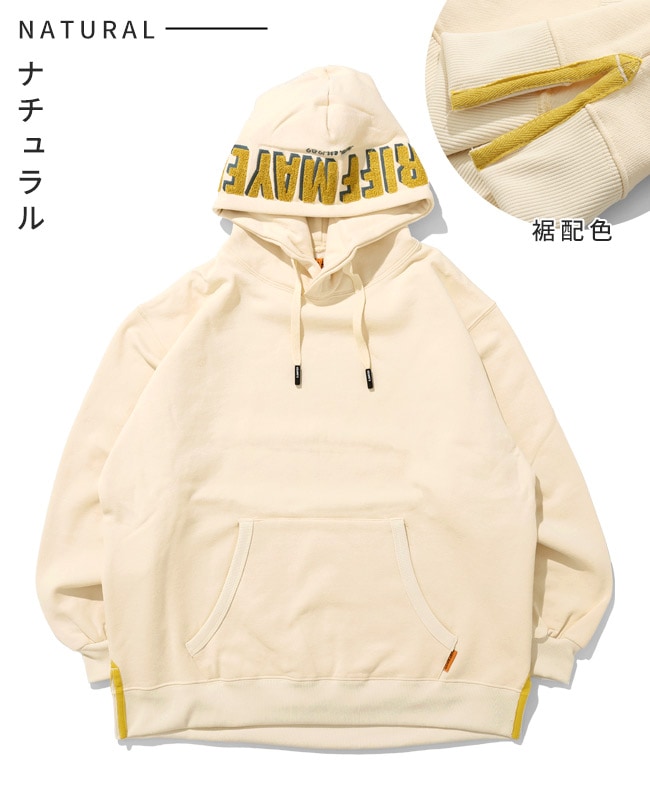 値下げ マイファスHiro RULE THE FATE 裏起毛フーディ ベージュ クリフメイヤー[公式] サガラ刺繍裏起毛パーカー(フードロゴ) LADYS