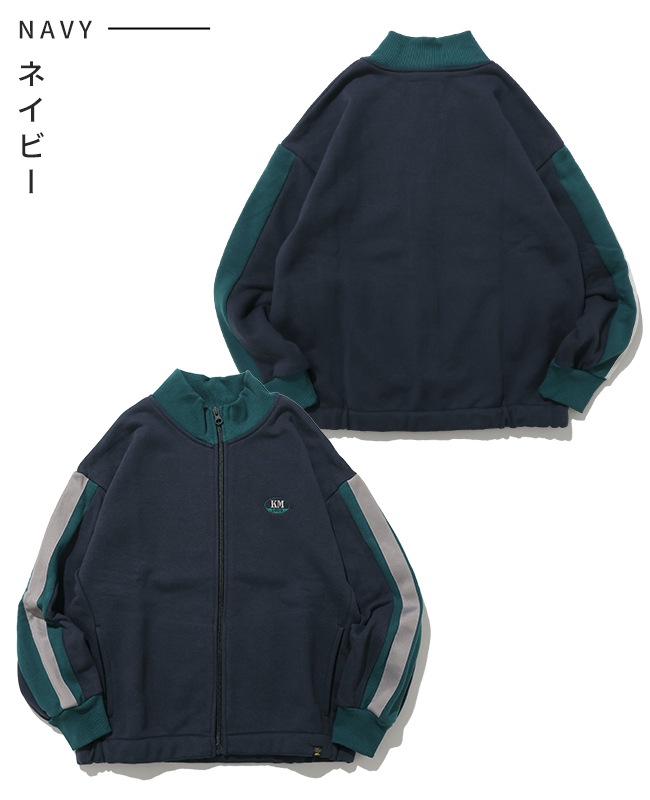 【美品】 ウィメンズ ジャージ XS ネイビー×グリーン系 クリフメイヤー[公式] 裏毛スタンドネックジャケット KIDS J2537826