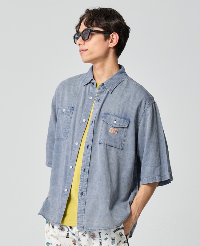 クリフメイヤー[公式] エアーライトデニム5分袖ワークシャツ MENS 2545103