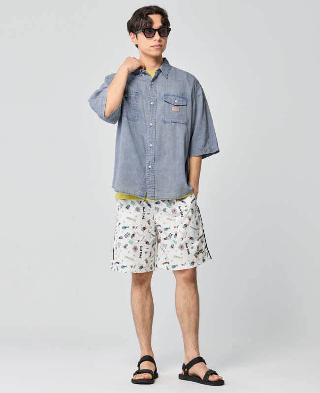 クリフメイヤー[公式] エアーライトデニム5分袖ワークシャツ MENS 2545103