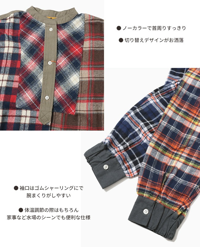 クリフメイヤー[公式] ノーカラーマルチチェックシャツ LADYS