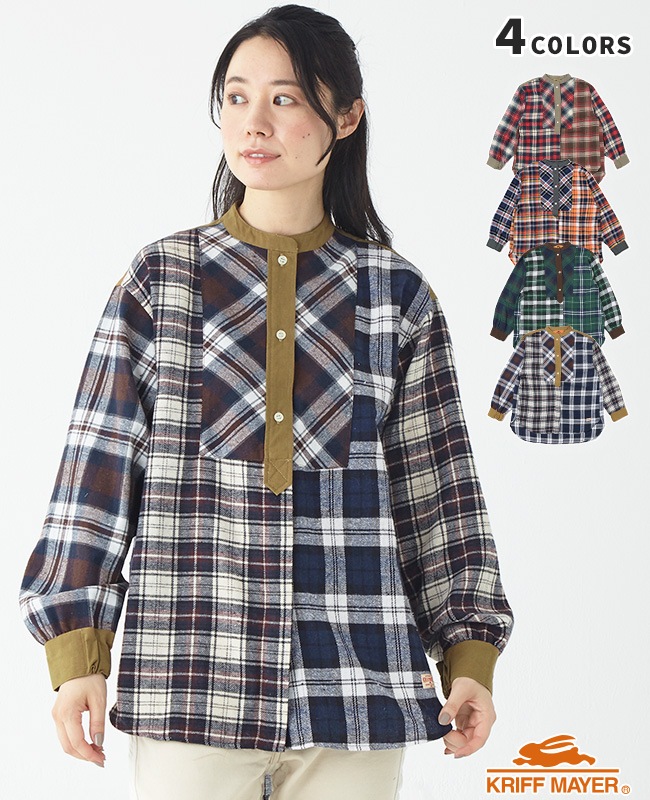 クリフメイヤー[公式] ノーカラーマルチチェックシャツ LADYS 2415800L