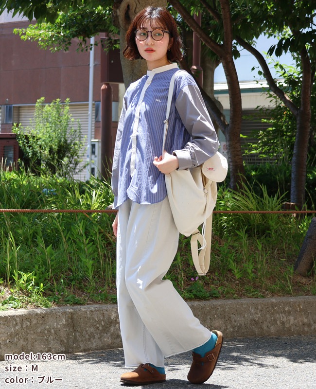 クリフメイヤー[公式] 異素材ミックスストライプシャツ LADYS W2535116