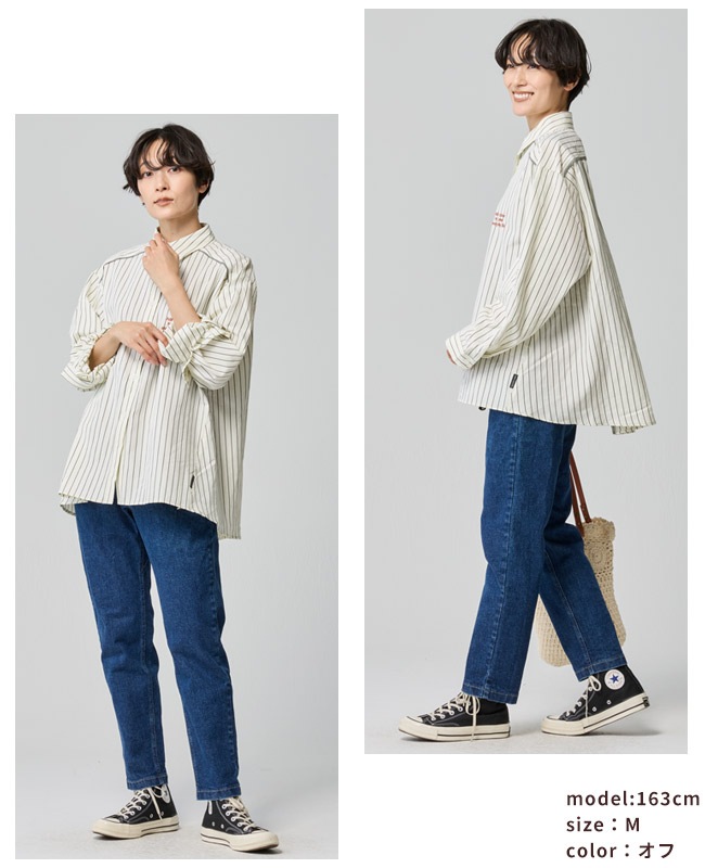 クリフメイヤー[公式] ロールアップストライプシャツ LADYS W2535119