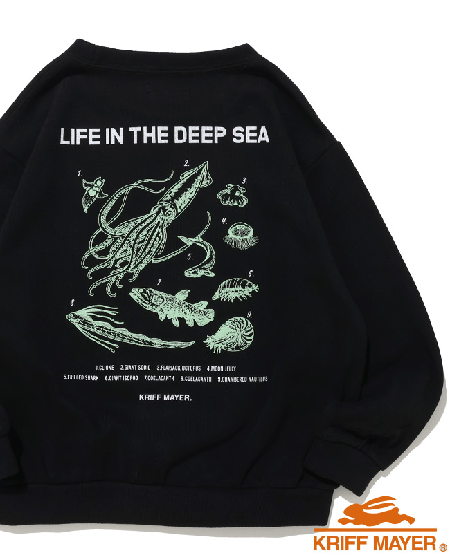 クリフメイヤー[公式] ソフト裏起毛蓄光プリントクルー(深海生物) KIDS