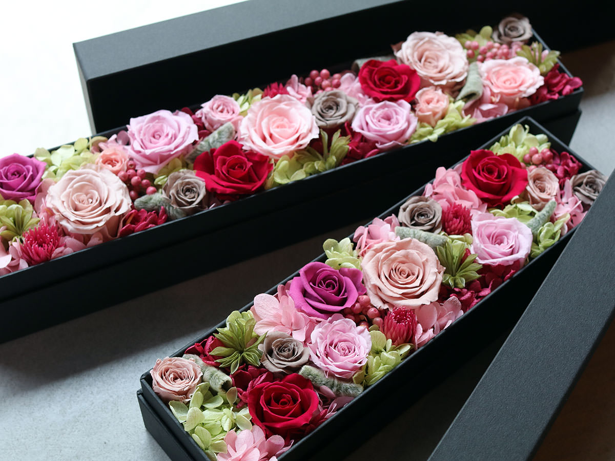 プリザーブドフラワー・ロングボックスアレンジメント 001