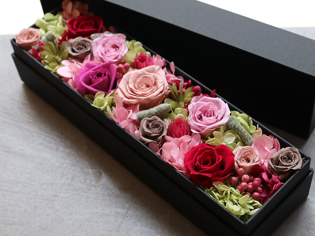 プリザーブドフラワー・ロングボックスアレンジメント 001