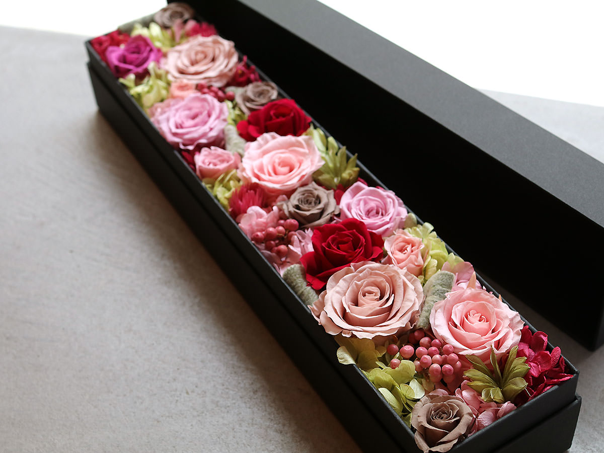 プリザーブドフラワー・ロングボックスアレンジメント 001