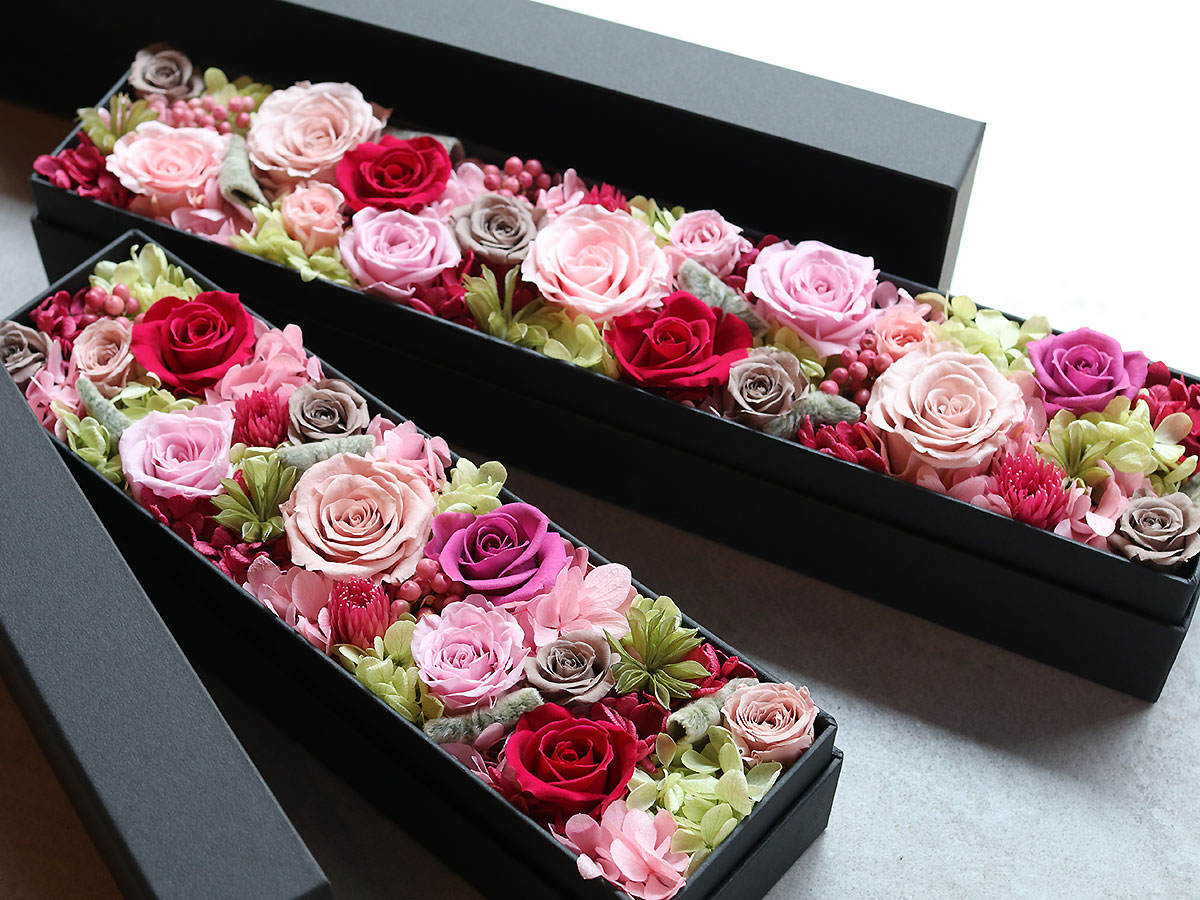 プリザーブドフラワー・ロングボックスアレンジメント 001