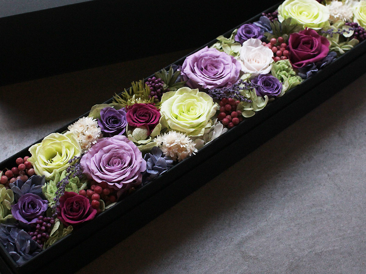 プリザーブドフラワー・ロングボックスアレンジメント 002 | すべての