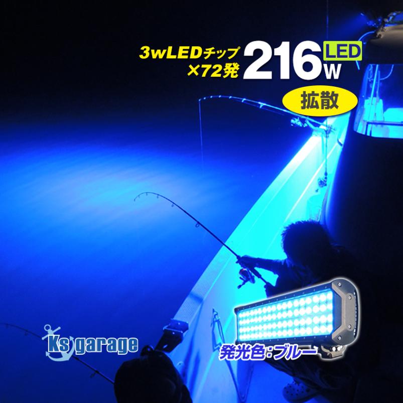 216w 集魚灯 投光器 ブルー発光 拡散配光 DC12v/24v 対応 (ブラックボディ)