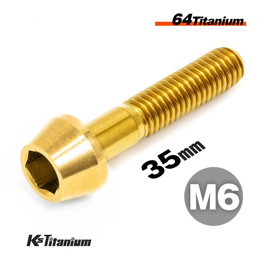 64チタン製 テーパーボルト M6×35 P1.00【ゴールド】