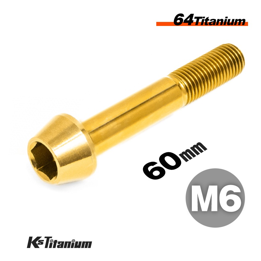 64チタン製 テーパーボルト M6×60 P1.00【ゴールド】