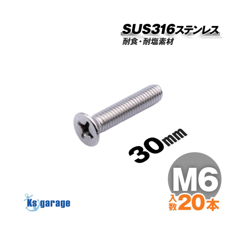 SUS316 ステンレス 皿ボルト M6×30 P1.00 （20本セット）